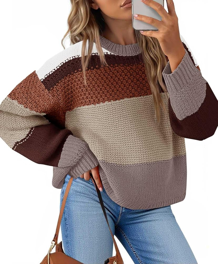 Saodimallsu Womens Color Block Cropped Sweaters 2025 Winter Trendy Casual Oversized Y2k Going Out... | Amazon (US)