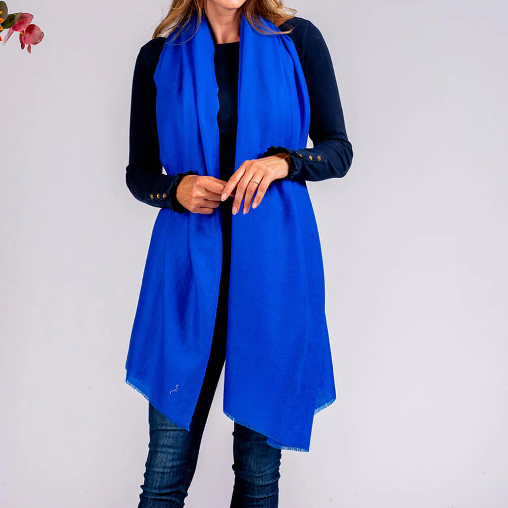 Cobalt Blue Handwoven Cashmere Shawl | Black