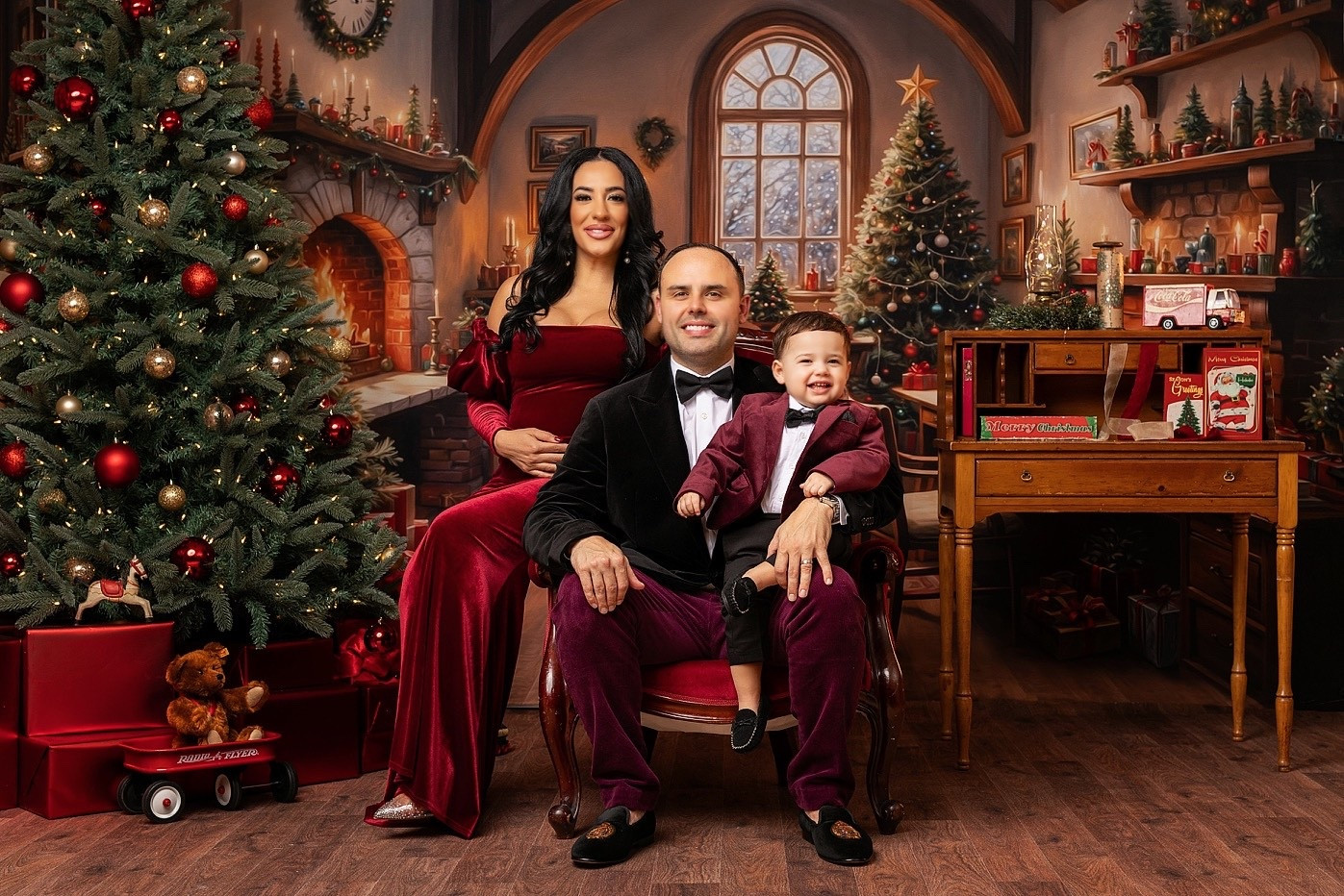 Our 2025 Family Holiday Card photo! 🎄♥️ We went with burgundy / berry velvet tones for our matching attire! 

#LTKKids #LTKMens #LTKHoliday