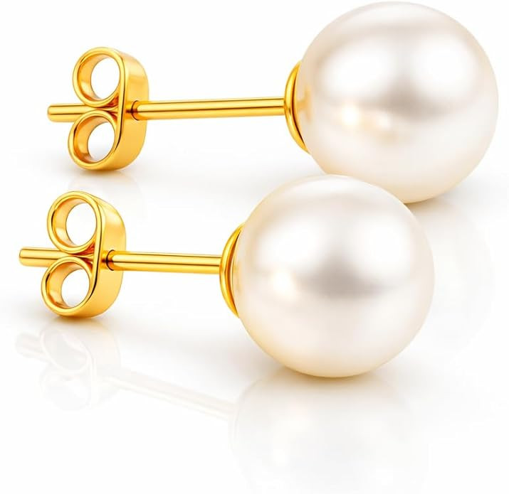 14k Gold Pearl Stud Earrings | Pearl And Gold Stud Earrings | Hypoallergenic | For Sensitive Ears... | Amazon (US)