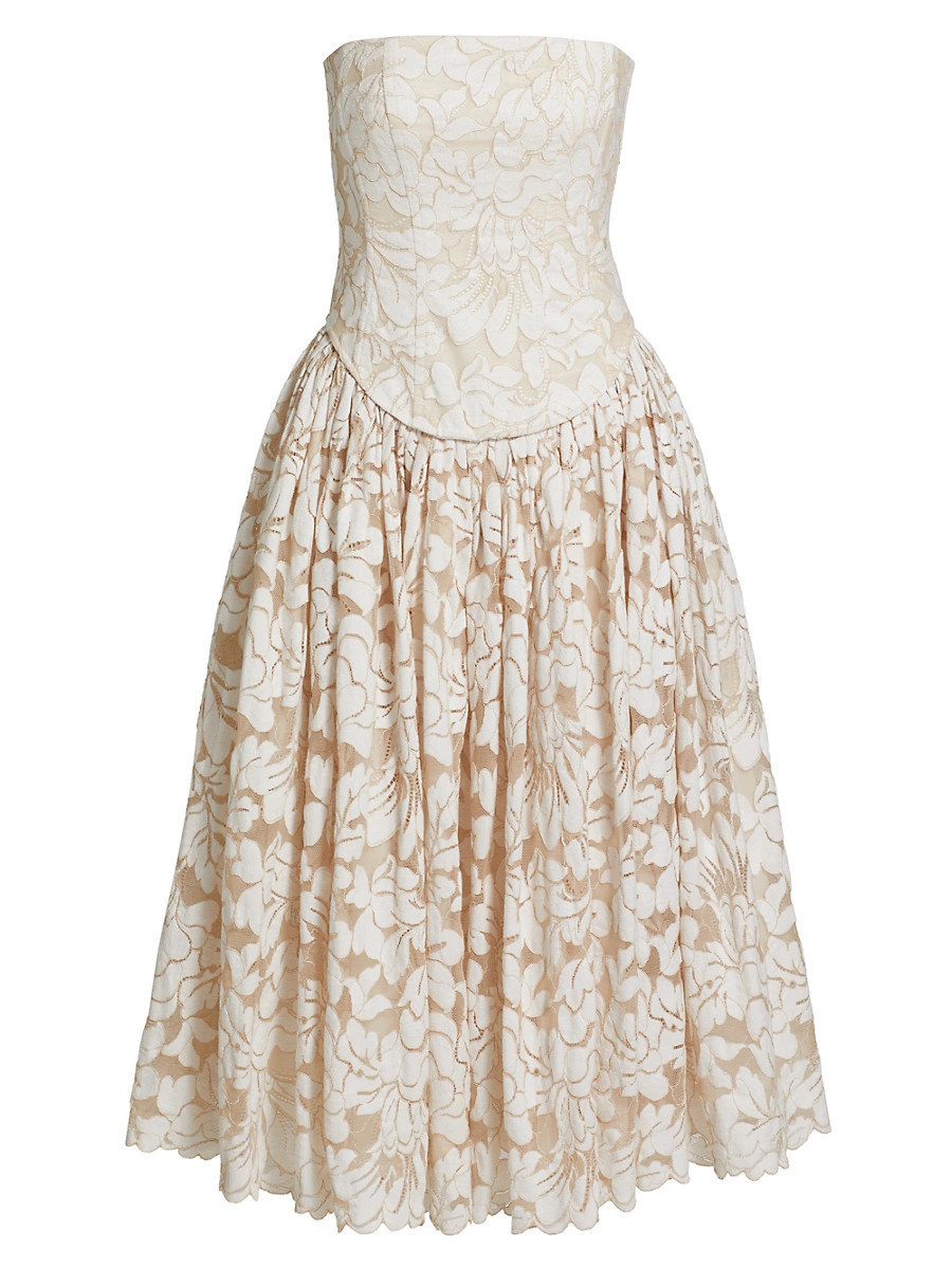 Women's Melody Floral Cotton-Blend Corset Midi-Dress - Ivory Natural - Size 0 | Saks Fifth Avenue