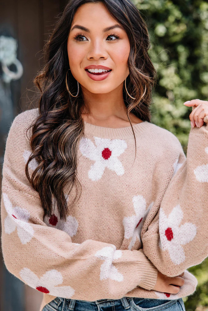 Feeling Myself Sand Brown Floral Sweater | The Mint Julep Boutique