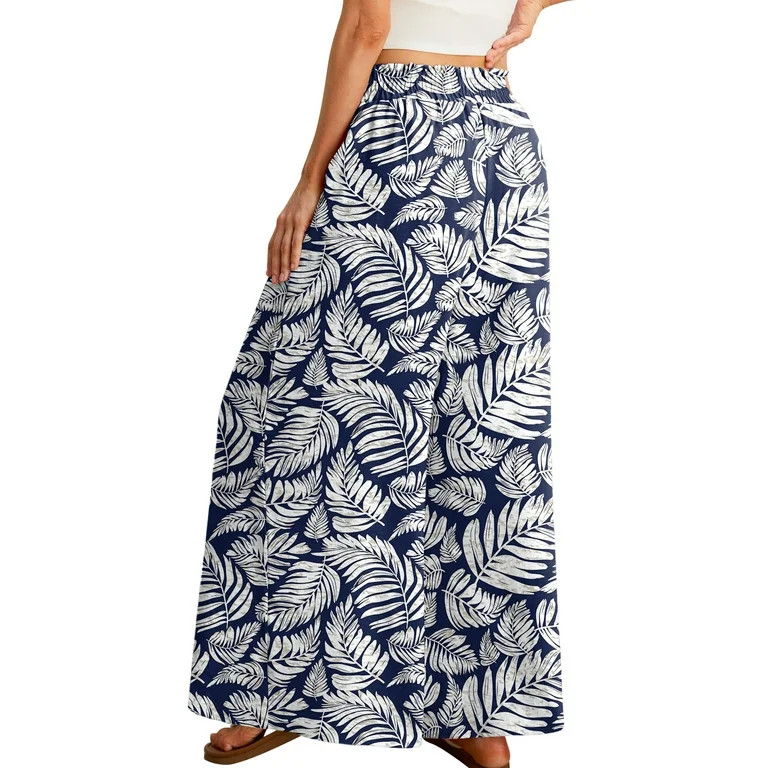 Airmenty Palazzo Pants For Women Casual Wide Leg Pants High Waist Pants Lounge Beach Trousers wit... | Walmart (US)