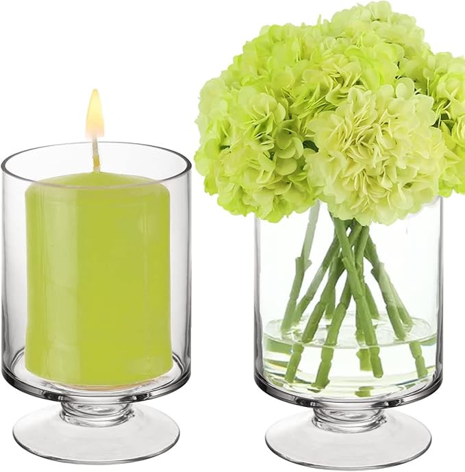 CYS EXCEL Glass Hurricane Pillar Candle Holders (H:6" W:3.75", 2 PCS) | Multiple Size Choices Sho... | Amazon (US)