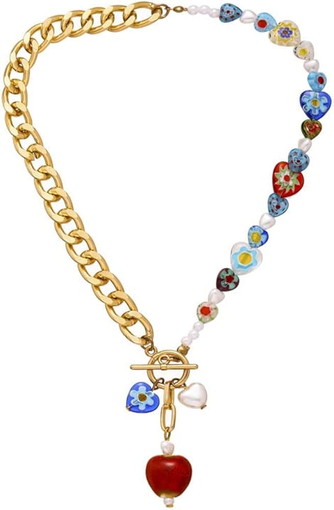 Daisy Flower Necklace For Women Colorful Gold Chunky Heart Ot Cuban Chain Boho Aesthetic Trendy D... | Amazon (US)