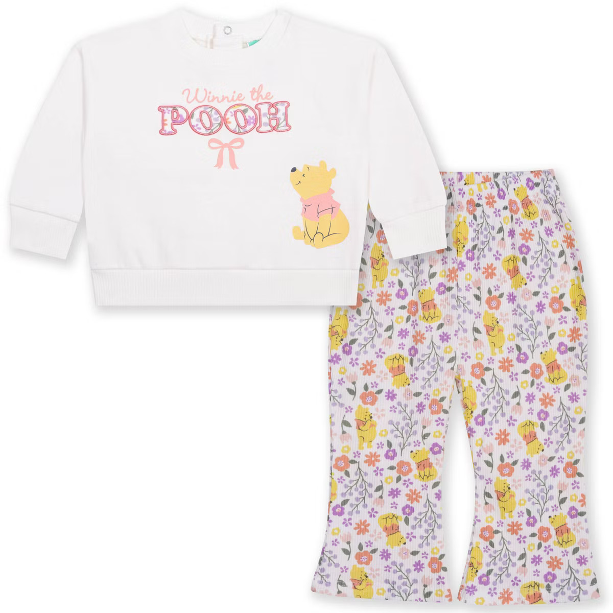 Baby Girls' 2pc Disney Winnie The Pooh Floral Bow Pullover & Bottom Set - Cream Newborn | Target
