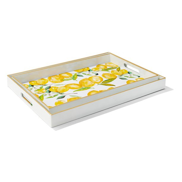 American Atelier Lemon Branches Rectangular Serving Tray with Handles, Indoor & Outdoor Platter, ... | Walmart (US)