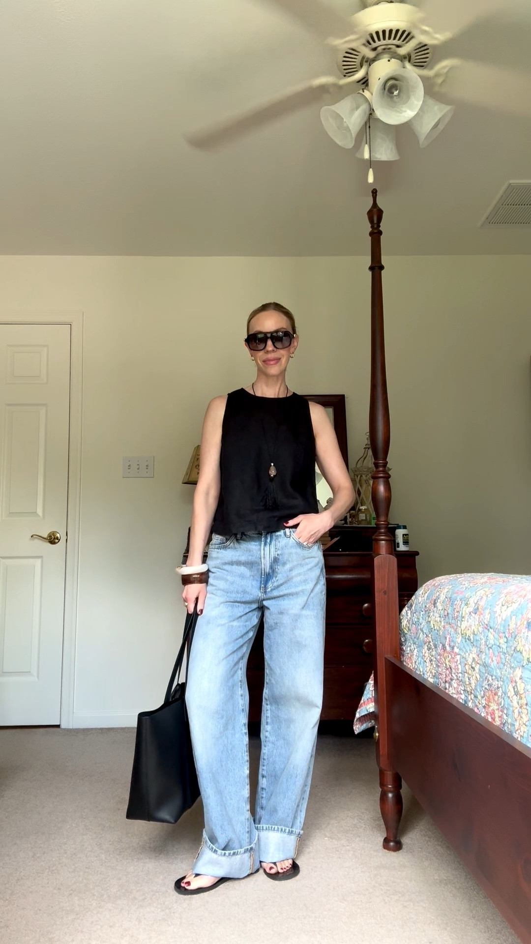 Late summer outfit over 40, @Quince linen tank, @Zara cuffed baggy jeans, transitional outfit

#LTKSeasonal #LTKOver40 #LTKSaleAlert