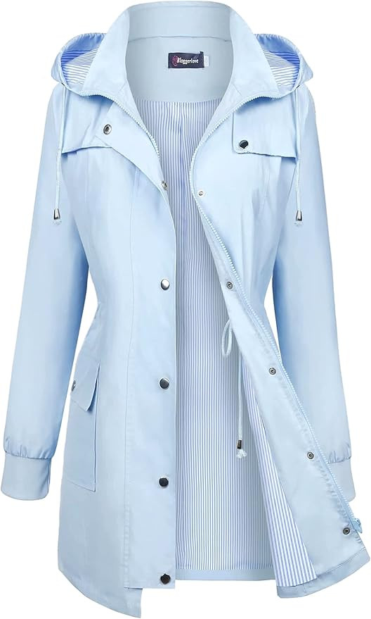 Bloggerlove Women's Raincoats Windbreaker Rain Jacket Waterproof Lightweight Outdoor Hooded Trenc... | Amazon (US)