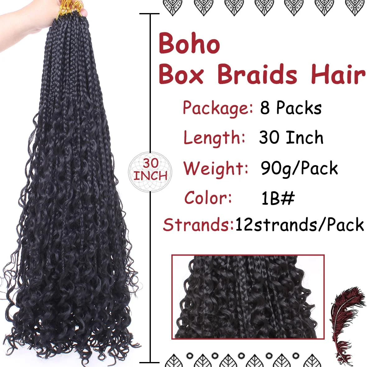 HYTHU-30 Inch Boho Box Braids 8 Packs Goddess Box Braids Crochet Hair with Curly Ends Pre-looped ... | Walmart (US)