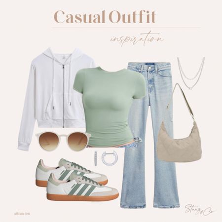 This casual outfit includes a sage green fitted tee (comes in a ton of colors and super comfortable), tall friendly light wash jeans, a white zip up cropped hoodie, coordinating Adidas sneakers, a beige shoulder bag, sunglasses, silver necklace stack, and silver huggie earrings. 

Ootd, spring outfit, Amazon fashion, tall friendly outfit idea 

#LTKfindsunder50 #LTKstyletip #LTKshoecrush