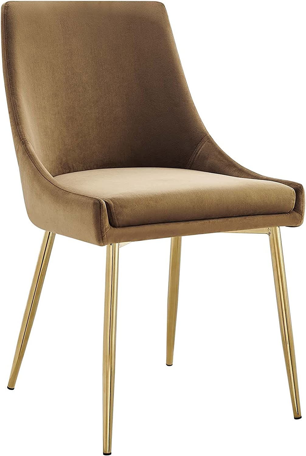Modway Viscount Performance Velvet Upholstered Side Dining Chairs in Gold Cognac-Set of 2 | Amazon (US)