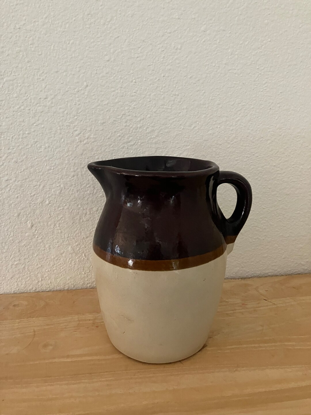 Vintage Brown and Cream Stoneware Crock Pitcher | Etsy (US)