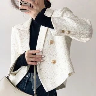 Double-Breasted Tweed Blazer | YesStyle Global