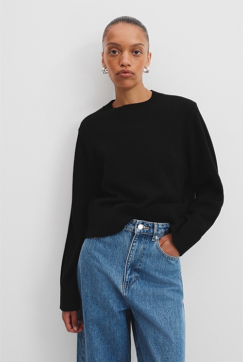 Organically Grown Cotton Blend Crop Crew Neck Knit | Country Road