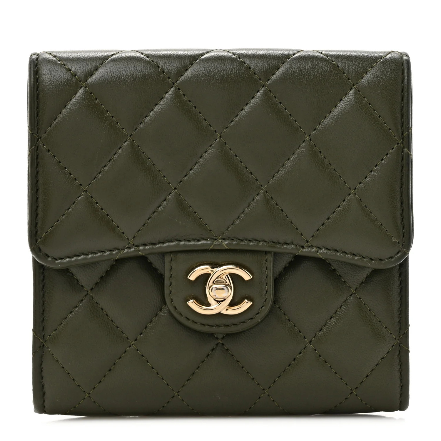 Lambskin Quilted Small Flap Zip Wallet Dark Green | FASHIONPHILE (US)
