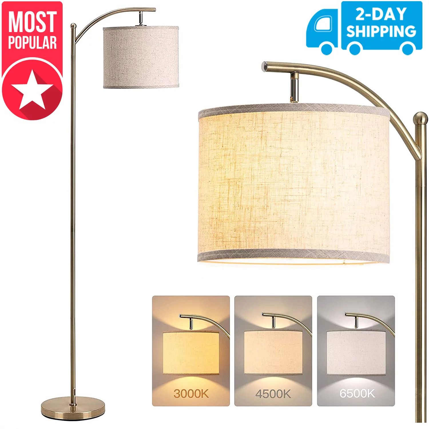 addlon Floor Lamp with 3cct LED Bulb, Lamp for Living Room with Beige Linen Lamp Shade, Modern St... | Walmart (US)