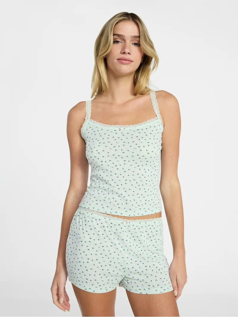 No Boundaries Sleep Pointelle Cami and Shorts Set, 2-Piece, Women’s XXS-3X | Walmart (US)