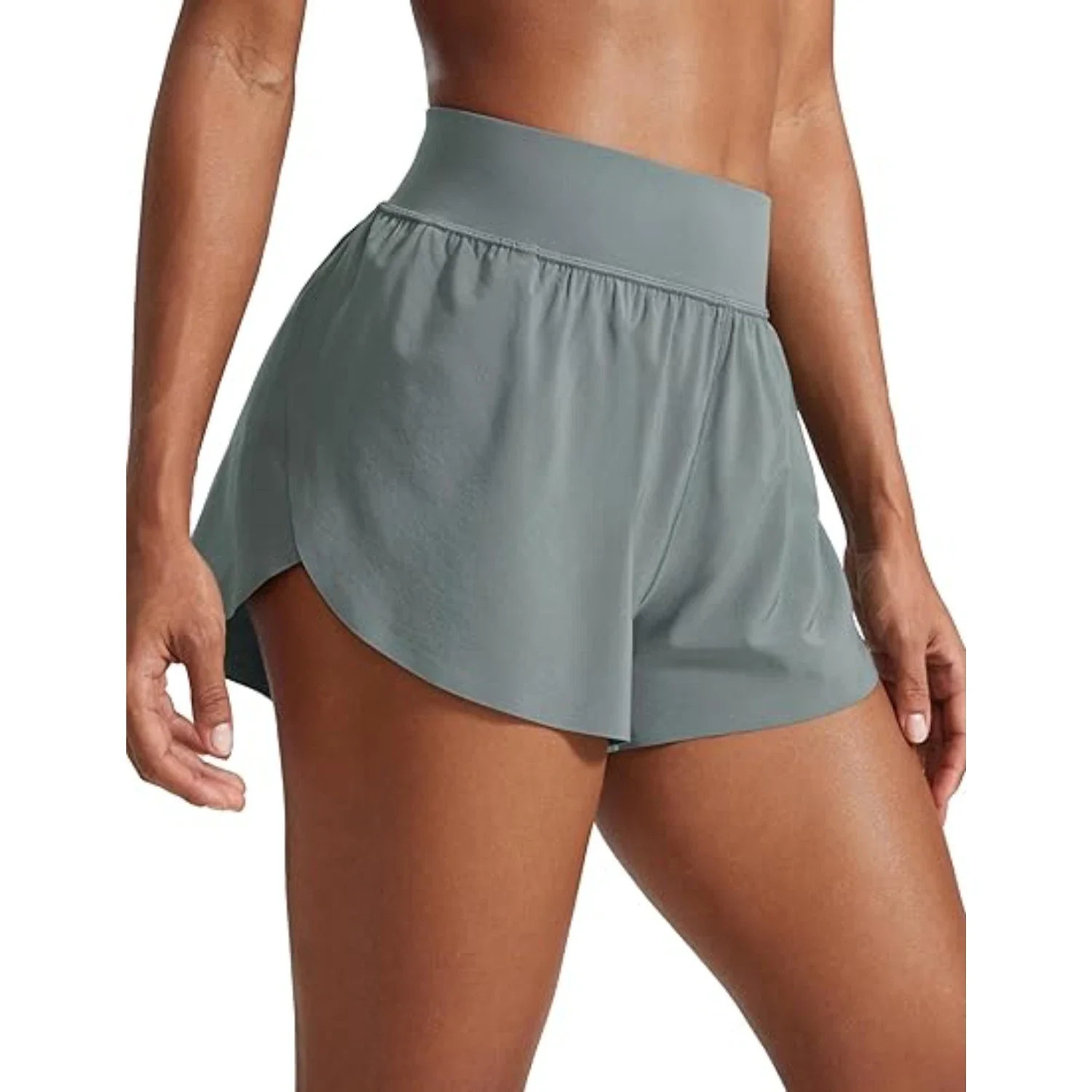 Women's Crz Yoga Running Shorts Gray Sage Mesh Lined High Waisted DDR2850 | Shop Simon