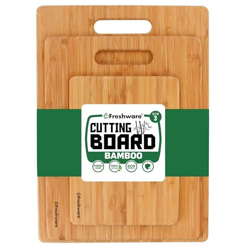 Freshware Bamboo Cutting Board Set of 3, Wooden Cutting Boards for Kitchen, Knife Friendly Food Grade Chopping Board, Lightweight with Hanging Hole for Easy Storage | Amazon (US)