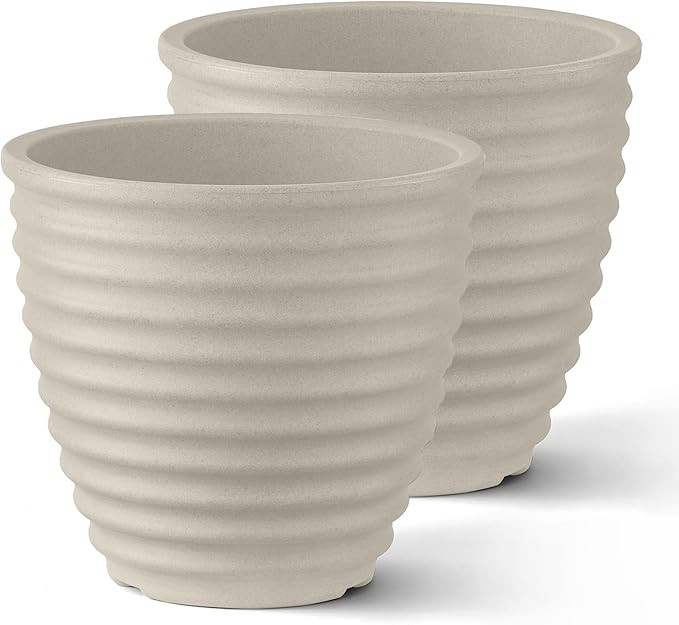 ARBORA Ibiza 16" Round Polyresin Planters 2-Pack – Plant Pots for Indoor or Outdoor Use, Durabl... | Amazon (US)