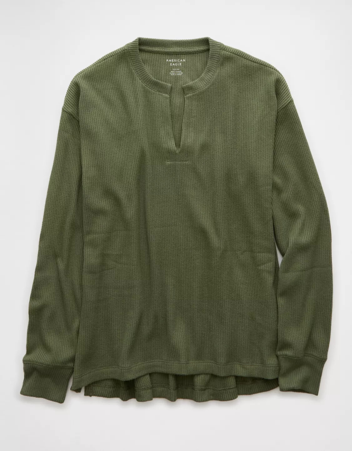 AE Plush Long-Sleeve Waffle Notch Neck T-Shirt | American Eagle Outfitters (US & CA)