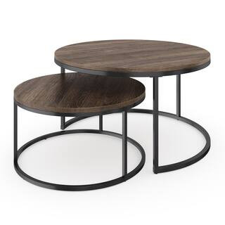 Stella 2-Piece 32 in. Black/Nutmeg Medium Round Wood Coffee Table Set with Nesting Tables | The Home Depot