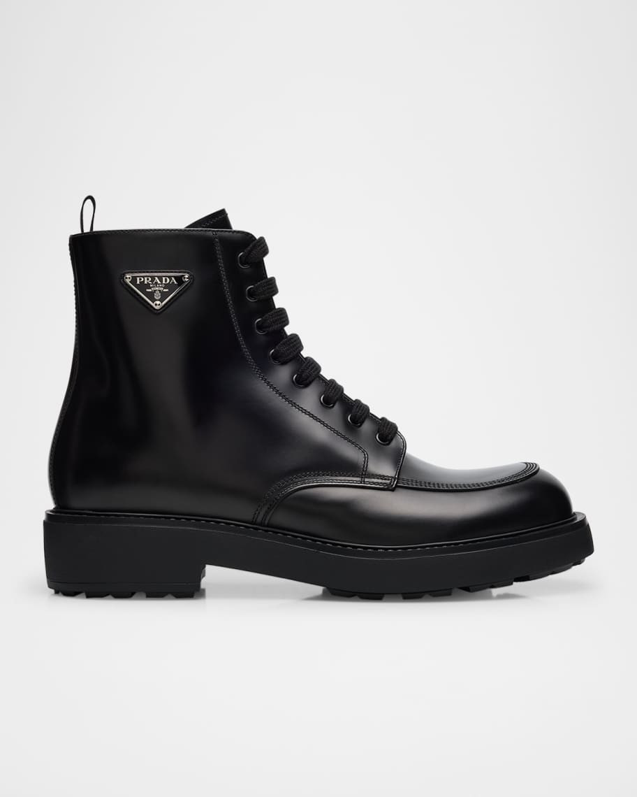 Prada Men's Leather Combat Boots | Neiman Marcus