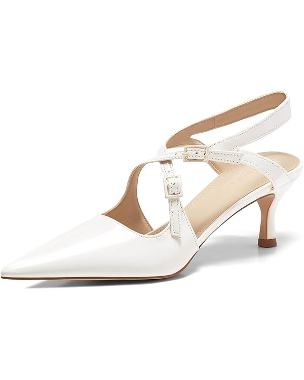 Coutgo Womens Slingback Kitten Heels Pointed Toe Criss Cross Pumps Buckle Office Dress Shoes | Amazon (US)