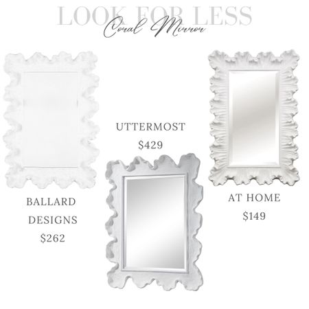 LOOK FOR LESS
Coral White Mirror from At Home, Ballard Designs, and Uttermost 

#lookforless #mirror #homedecor #decorating #interiordesign 

Follow my shop @JillCalo on the @shop.LTK app to shop this post and get my exclusive app-only content!

#liketkit #LTKFind #LTKsalealert #LTKhome
@shop.ltk
https://liketk.it/43uKV