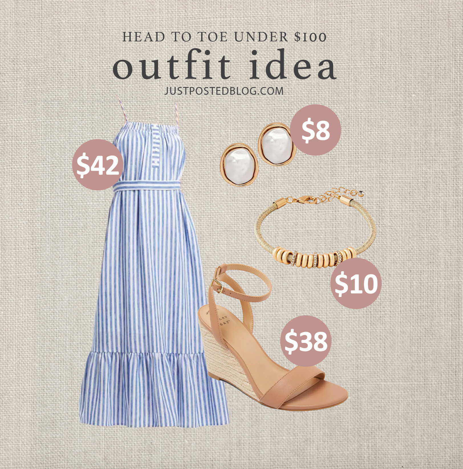 A blue and white striped dress just says summer to me! And, the accessories make it even better! Would be a great piece to dress up or down!  

 #LTKootd #LTKOver40 #LTKWedding