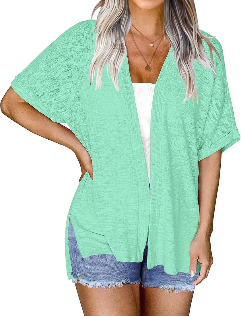 N'VOLAND Womens Plus Size Lightweight Cardigan Open Front Short Sleeve Casual Loose Fit Beach Cov... | Amazon (US)