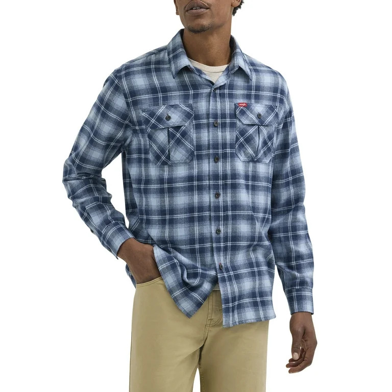 Wrangler® Men's and Big Men's Relaxed Fit Brushed Flannel Shirt with Long Sleeves, Sizes S-5XL | Walmart (US)
