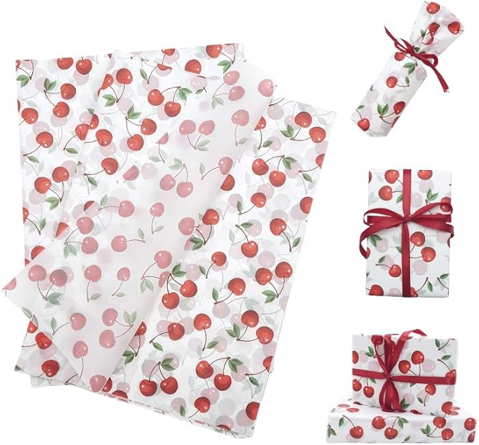 Christmas tissue paper,Cherry wrapping paper, red tissue paper Cherry Fruit Print Tissue Paper fo... | Amazon (US)