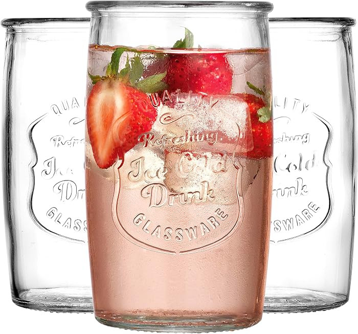 Glaver's Drinking Glasses Set of 4, Vintage Italian Style \u2013 Elegant 20 Oz Clear Tumbler Glas... | Amazon (US)