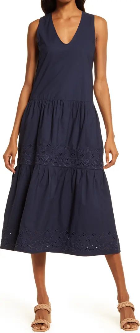 Schiffly Tiered V-Neck Cotton Midi Dress | Nordstrom