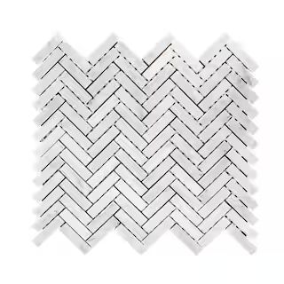 Jet Stream White 10.125 in. x 11.125 in. Herringbone Honed Marble Floor and Wall Mosaic Tile (0.7... | The Home Depot