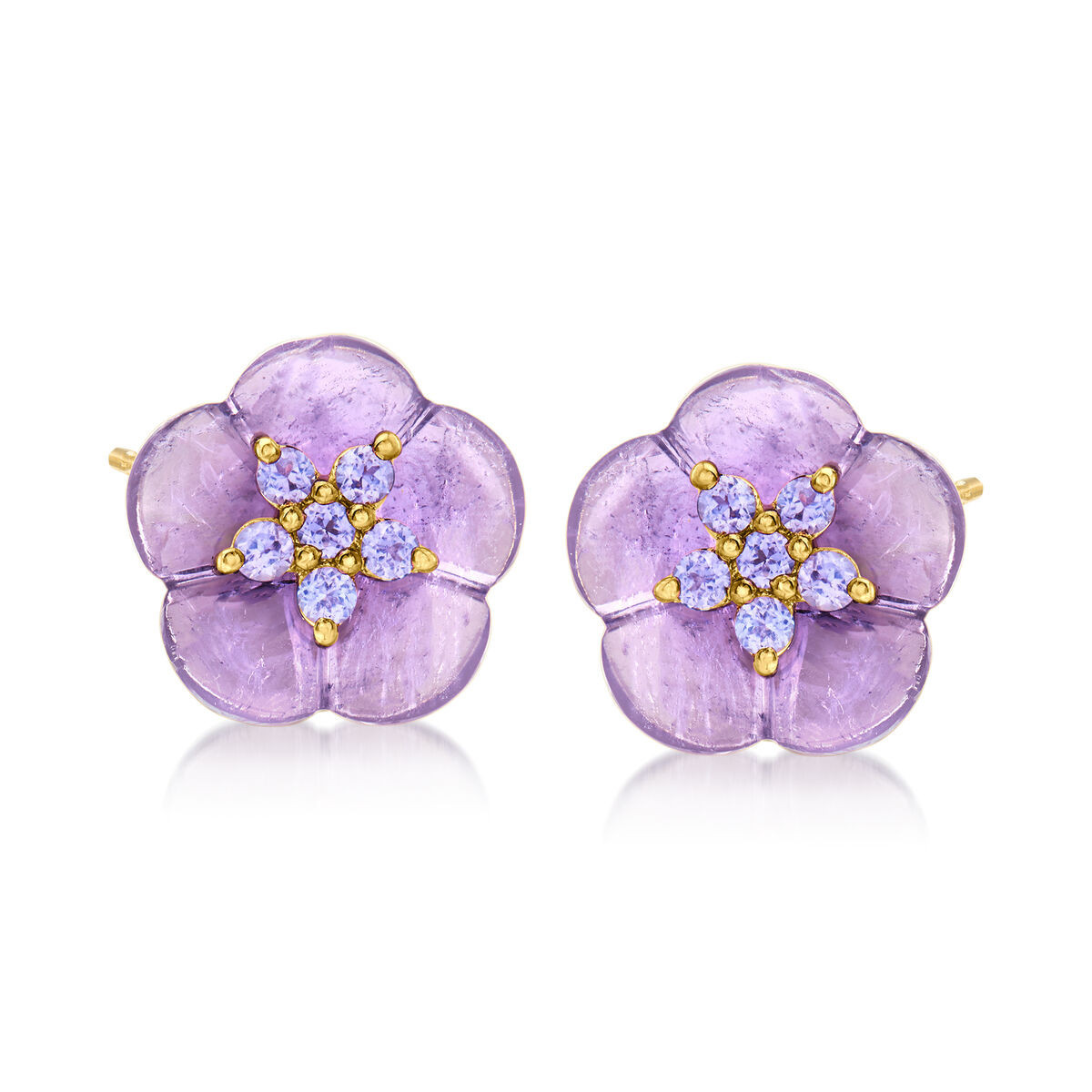 5.50 ct. t.w. Amethyst and .30 ct. t.w. Tanzanite Flower Earrings in 18kt Gold Over Sterling | Ross-Simons