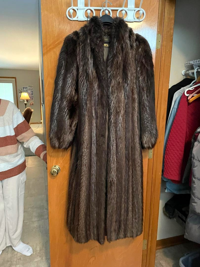 Full Length Canadian Brown Long Hair Beaver Fur Coat | eBay US
