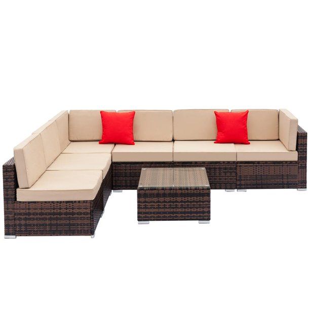 Zimtown 7 Pieces Outdoor Sectional Sofa Patio Furniture Sets ,Wicker Conversation Sets | Walmart (US)