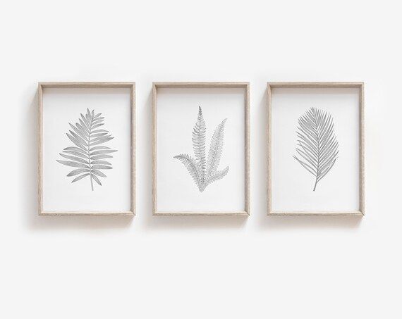 Set of 3 Grey Botanical Prints Grey Wall Art Living Room | Etsy | Etsy (US)