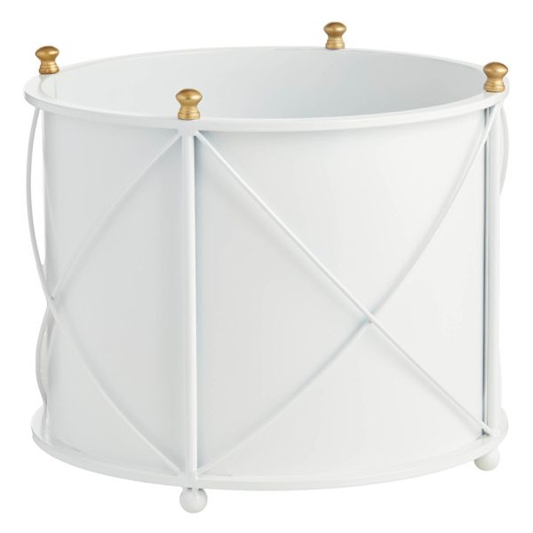 White Round Metal Outdoor Planter, Large | At Home