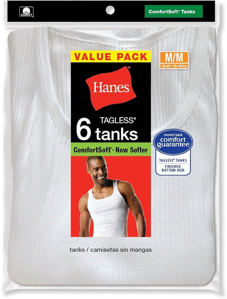 Hanes Men's ComfortSoft Moisture Wicking Tagless Tank Undershirts-Multipacks | Amazon (US)
