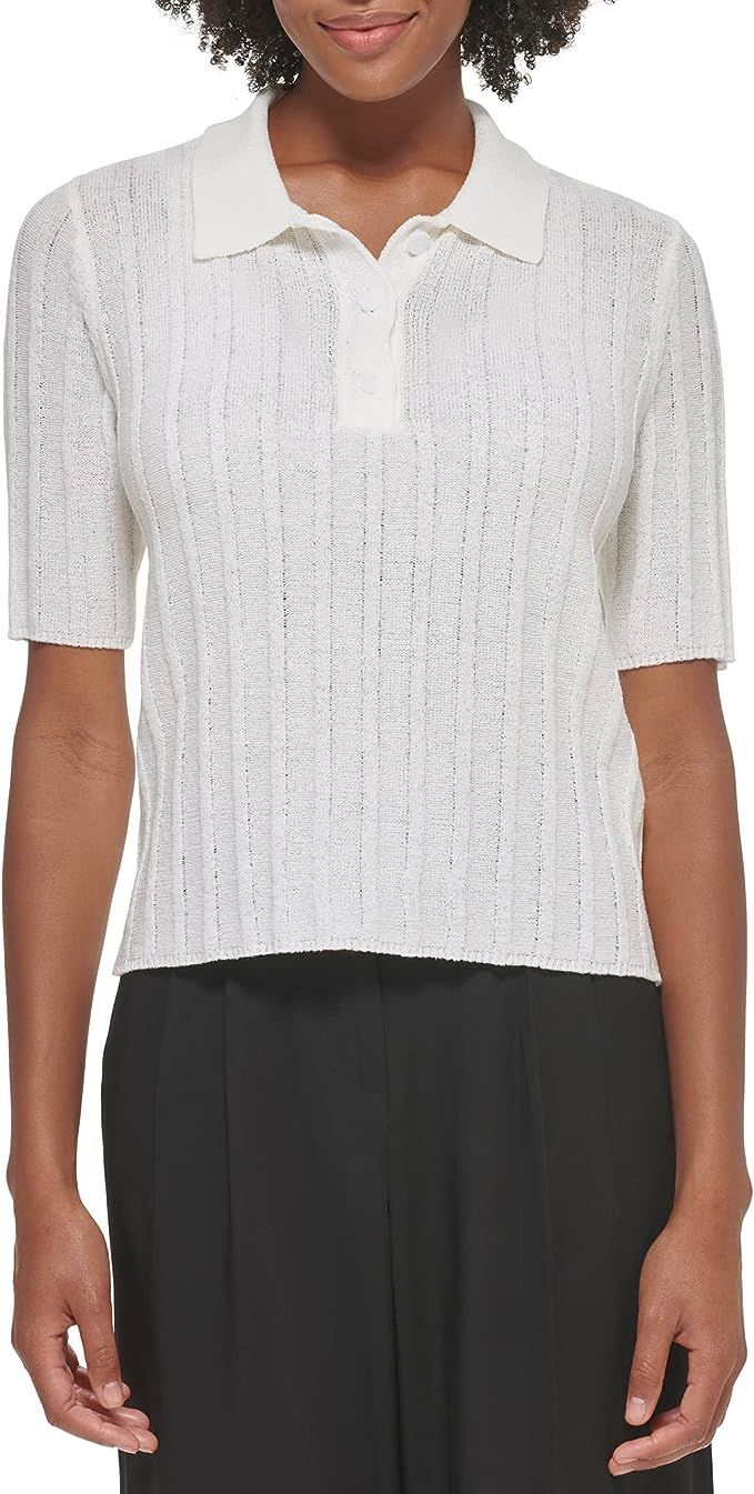 Calvin Klein Women's Polo Nylon Acrylic Short Sleeve Sweater | Amazon (US)