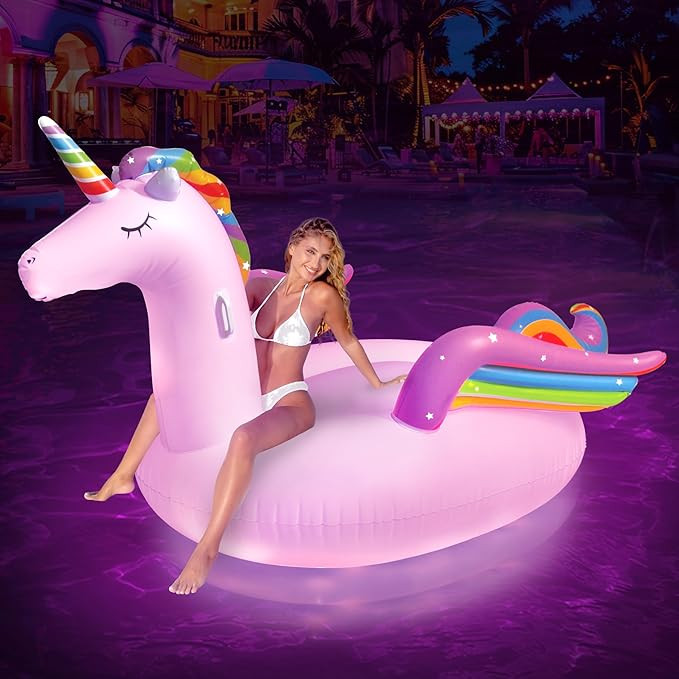 Giant Unicorn Pool Float with Lights - 100 Inch, RGB Solar Powered LED Pool Floats | Unicorn Pool... | Amazon (US)
