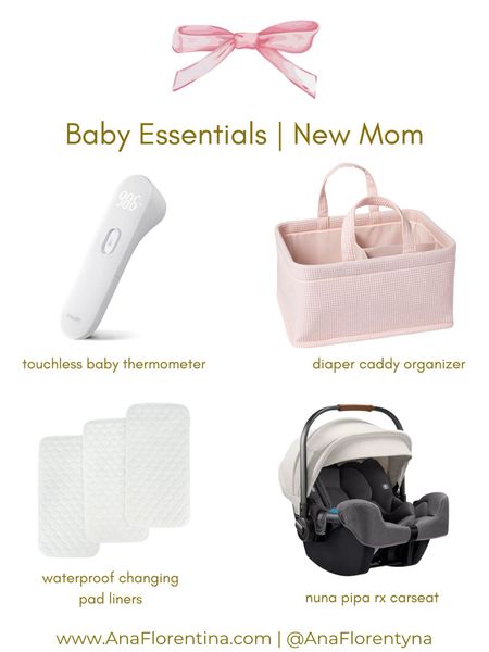 Baby essentials. Touchless Baby thermometer. Diaper caddy. Changing pad waterproof liners, linking the changing pad I have also. Nuna carseat. 

#LTKfindsunder50 #LTKbaby