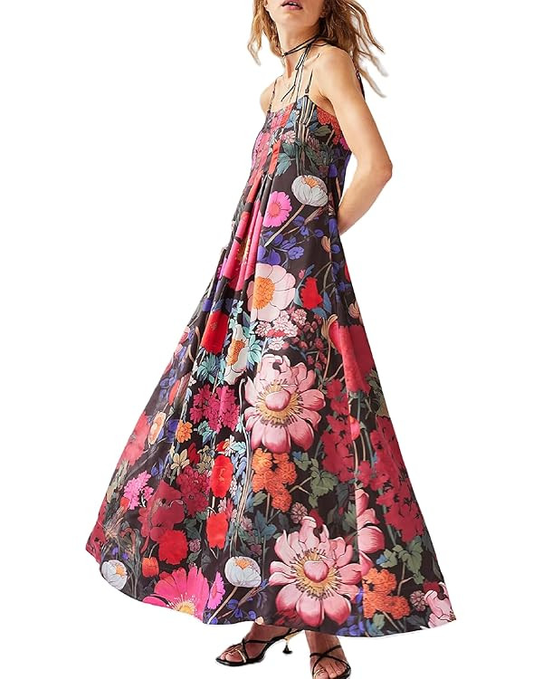 Amiblvowa Women Floral Maxi Dress Sexy Sleeveless Backless A-Line Long Flowy Dress Back Cut Out S... | Amazon (US)