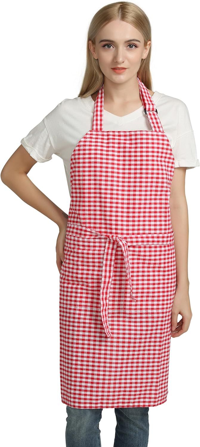 Vintage Gingham Kitchen Aprons Chef Bib Canvas Aprons Christmas Holiday Home Decorative 100% Pure... | Amazon (US)