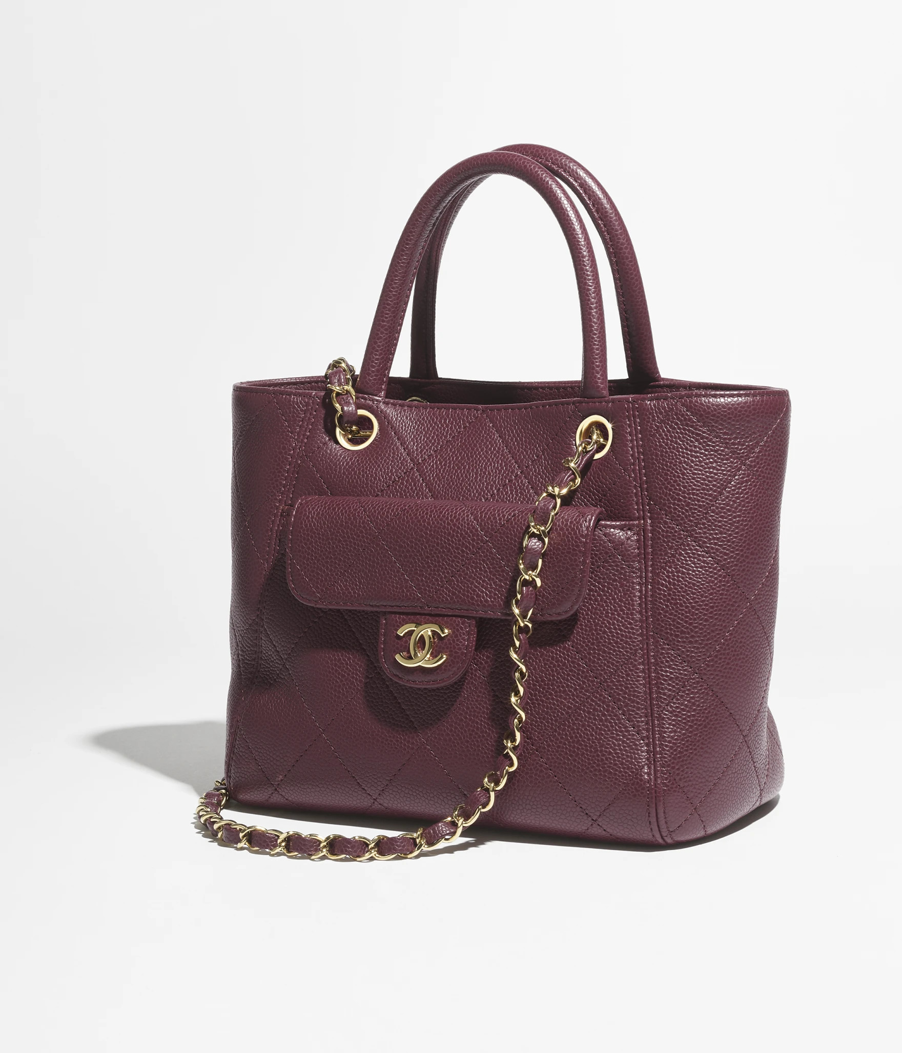 Small shopping bag, Grained calfskin & gold-tone metal, dark burgundy — Fashion | CHANEL | Chanel, Inc. (US)