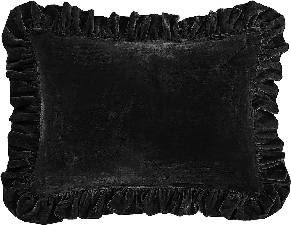 HiEnd Accents Stella Faux Silk Velvet Oblong Pillow, 16x21 inch, Black, Romantic Western Modern T... | Amazon (US)